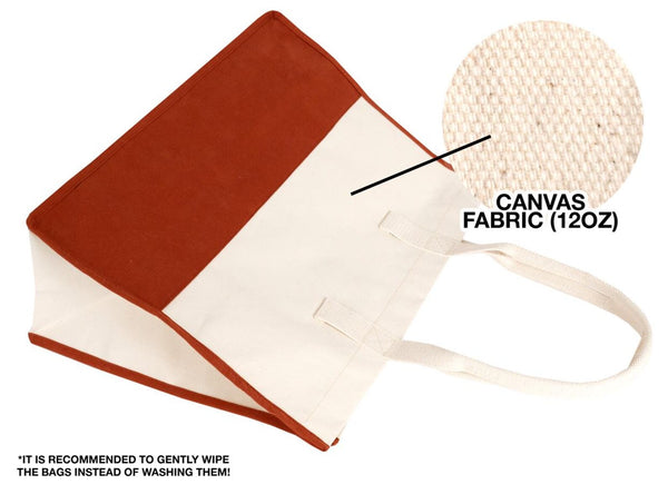Flat lay of two-tone canvas tote bag with sturdy handles – perfect for custom branding or gifting
