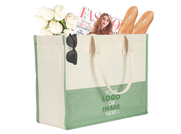Eco-friendly custom canvas shopping bag in mint color – large and reusable

