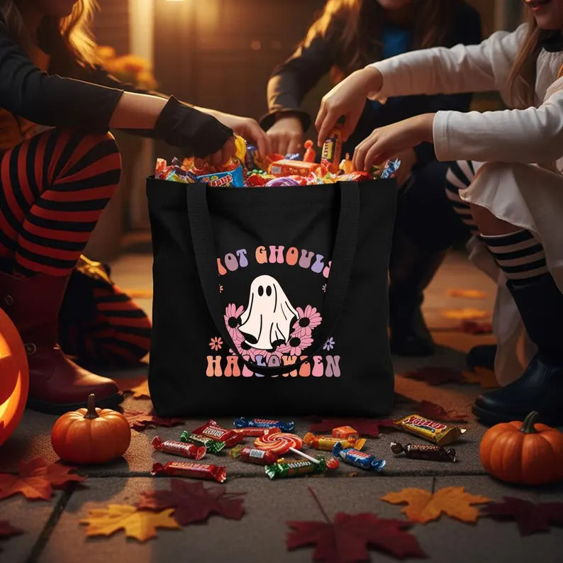 Personalized Halloween Tote Bag – Custom Black Canvas with 12 Unique Designs