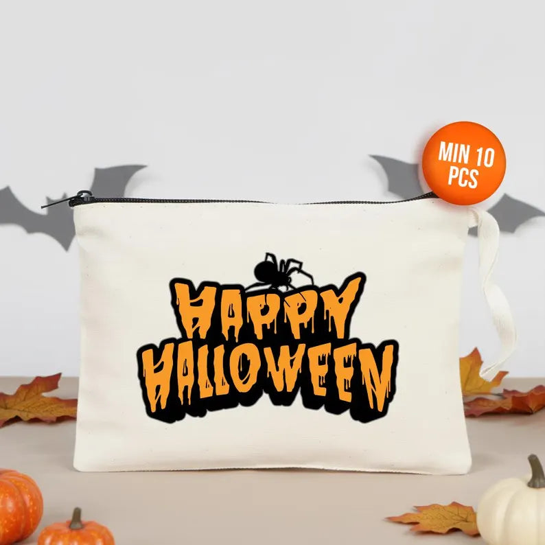 Personalized Halloween Makeup Bag – Custom Zipper Pouch with 12 Spooky Designs