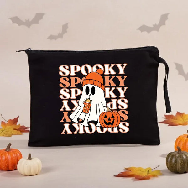 Halloween Trick or Treat Makeup Bag – Spooky Ghost Zipper Pouch for Cosmetics