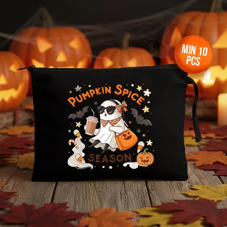 Halloween Trick or Treat Makeup Bag – Spooky Ghost Zipper Pouch for Cosmetics
