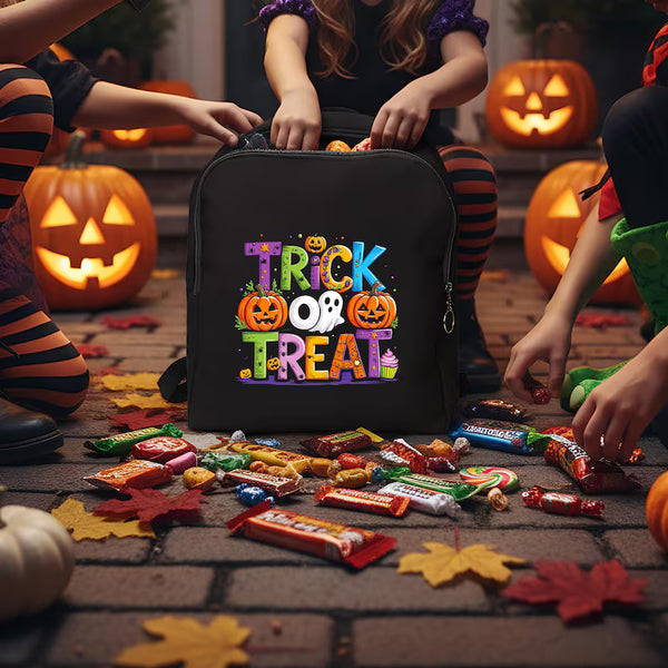 Halloween Kids Backpack – Trick or Treat Bag with Ghost, Pumpkin & Witch Prints – 12 Spooky Designs