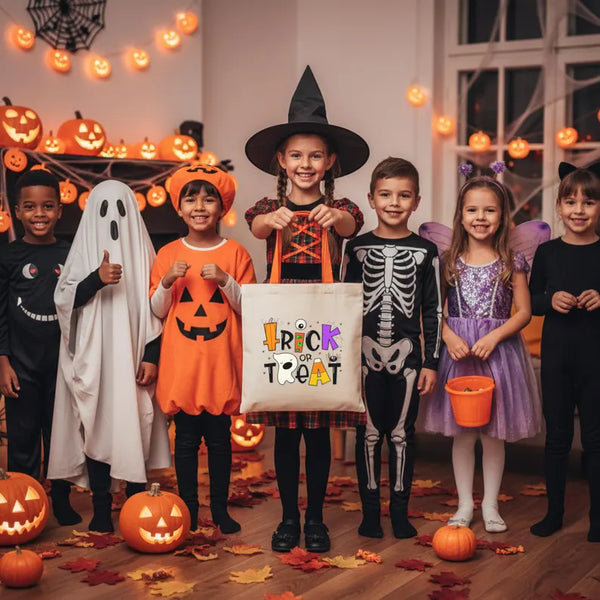 Personalised Halloween Tote Bags – Custom Trick or Treat Bags with 12 Spooky Designs