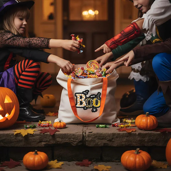 Personalised Halloween Tote Bags – Custom Trick or Treat Bags with 12 Spooky Designs