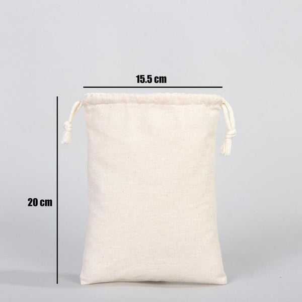 Wholasale Pouches  6"W x 8"H (15x20 cm) Cotton Muslin Bags - 100% Organic Cotton Double Drawstring - Non-Printed Cotton Muslin