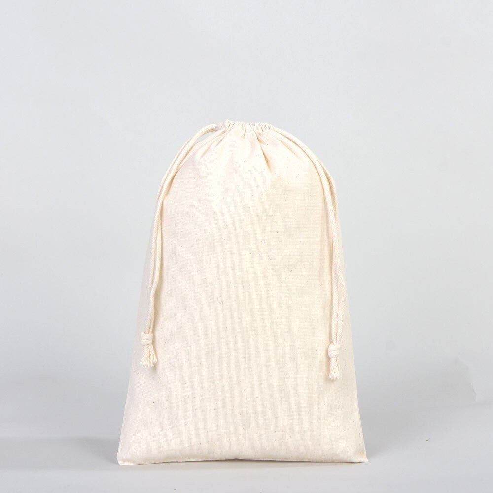 Wholesale Cotton Pouch Bags -  8"W x 12"H (20 cm x 30 cm) Double Drawstring Pouch Bags  - Cotton Vegetables Pouch Bag - Storage Cloth Bag