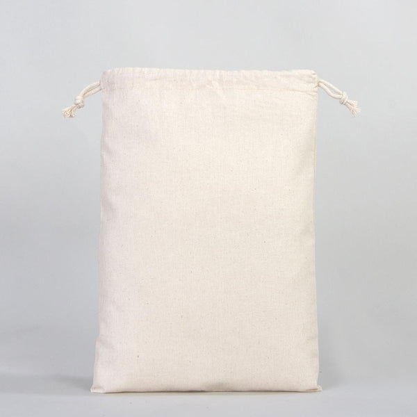 Wholesale 10"W x 14"H (25 cm x 35 cm)" Organic Cotton Pouch Bags -  Bulk Organic Cotton Double Drawstring Pouch Bags - No Print Cotton Pouch