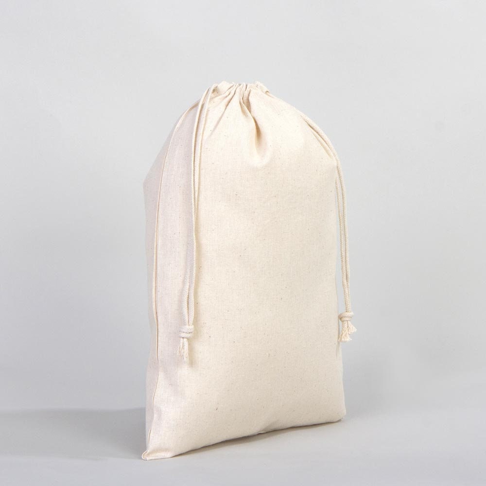 Wholesale 10"W x 14"H (25 cm x 35 cm)" Organic Cotton Pouch Bags -  Bulk Organic Cotton Double Drawstring Pouch Bags - No Print Cotton Pouch