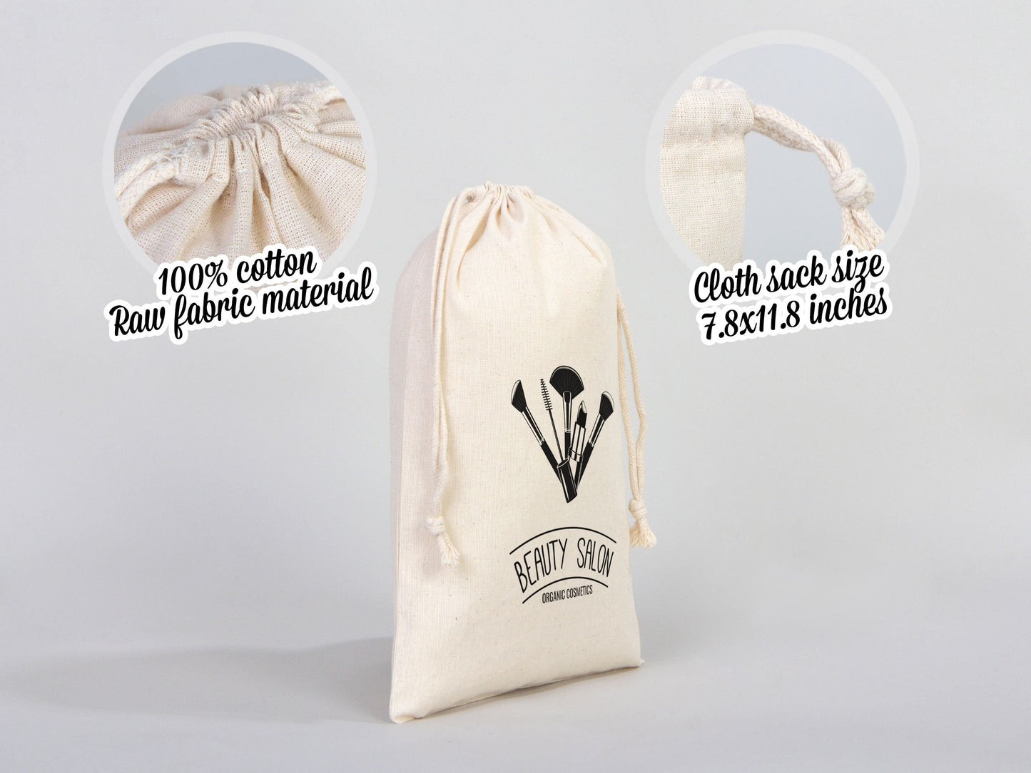 Custom Pouches, Logo Pouch Bag - 8"W x 12"H (20 x 30 cm) Personalized Cotton Muslin Bag  - Personalized Organic Cotton Mini Favor Bag