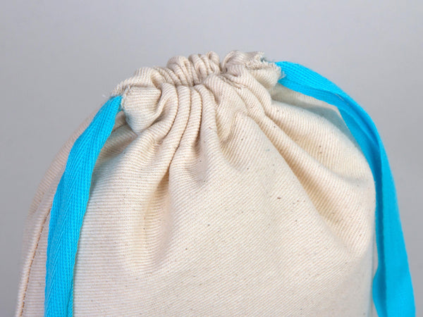 Turquoise Drawstring Custom Muslin Bags 6"W x 8"H  (15 cm x 20 cm)  Organic Cotton Pouch Bag, Bridal Shower Bag, Favor Bag, Drawstring Pouches