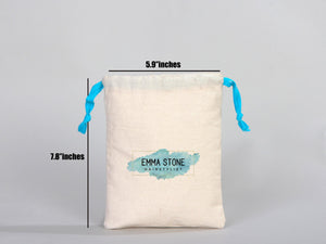 Turquoise Drawstring Custom Muslin Bags 6"W x 8"H  (15 cm x 20 cm)  Organic Cotton Pouch Bag, Bridal Shower Bag, Favor Bag, Drawstring Pouches