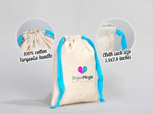 Turquoise Drawstring Custom Muslin Bags 6"W x 8"H  (15 cm x 20 cm)  Organic Cotton Pouch Bag, Bridal Shower Bag, Favor Bag, Drawstring Pouches