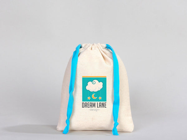 Turquoise Drawstring Custom Muslin Bags 6"W x 8"H  (15 cm x 20 cm)  Organic Cotton Pouch Bag, Bridal Shower Bag, Favor Bag, Drawstring Pouches