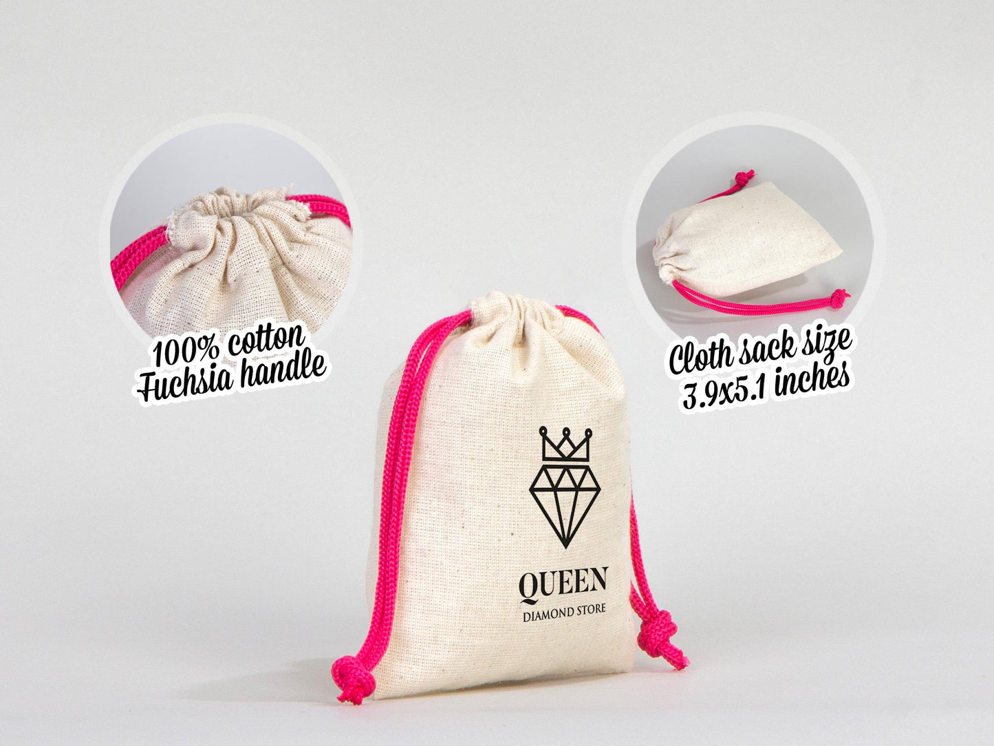 Pink Drawstring Custom Pouch Bags, 4"W x 5"H (10 cm x 13 cm) Great For Wedding And Bachelorette Party Favor Bags, Organic Cotton Pouch Bag, Bridal Shower Bag