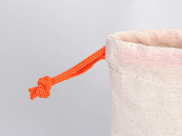 Drawstring Muslin Bags with Orange Handle – 4"W x 5"H (10 x 13 cm) – Hangover Kit Bag, Party Favor Bags, Bachelorette Gift, Jewelry Pouch