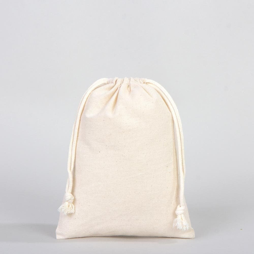 Wholasale Pouches  6"W x 8"H (15x20 cm) Cotton Muslin Bags - 100% Organic Cotton Double Drawstring - Non-Printed Cotton Muslin