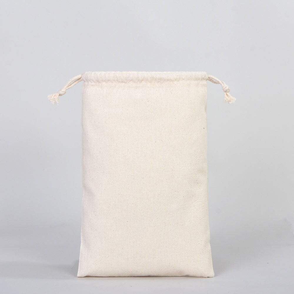 Wholesale Cotton Pouch Bags -  8"W x 12"H (20 cm x 30 cm) Double Drawstring Pouch Bags  - Cotton Vegetables Pouch Bag - Storage Cloth Bag