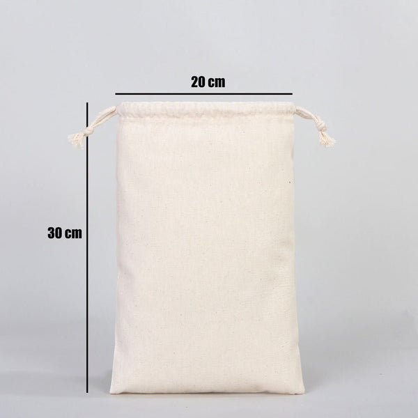 Wholesale Cotton Pouch Bags -  8"W x 12"H (20 cm x 30 cm) Double Drawstring Pouch Bags  - Cotton Vegetables Pouch Bag - Storage Cloth Bag