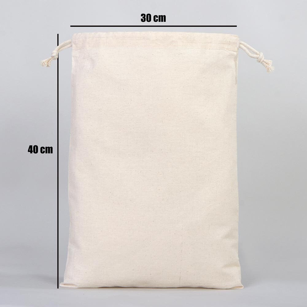 Cotton Pouch Bags  5"W x 6"H (12 cm x 16 cm) -  Organic Cotton Double Drawstring Pouch Bags -  No Print Wholesale Cotton Bags