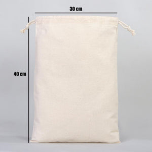 Cotton Pouch Bags  12"W x 16"H -  Organic Cotton Double Drawstring Pouch Bags -  No Print Wholesale Cotton Bags