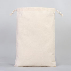 Cotton Pouch Bags  12"W x 16"H -  Organic Cotton Double Drawstring Pouch Bags -  No Print Wholesale Cotton Bags