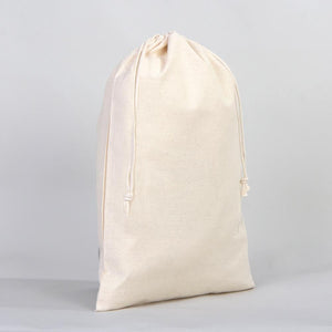 Cotton Pouch Bags  12"W x 16"H -  Organic Cotton Double Drawstring Pouch Bags -  No Print Wholesale Cotton Bags