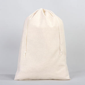 Cotton Pouch Bags  12"W x 16"H -  Organic Cotton Double Drawstring Pouch Bags -  No Print Wholesale Cotton Bags