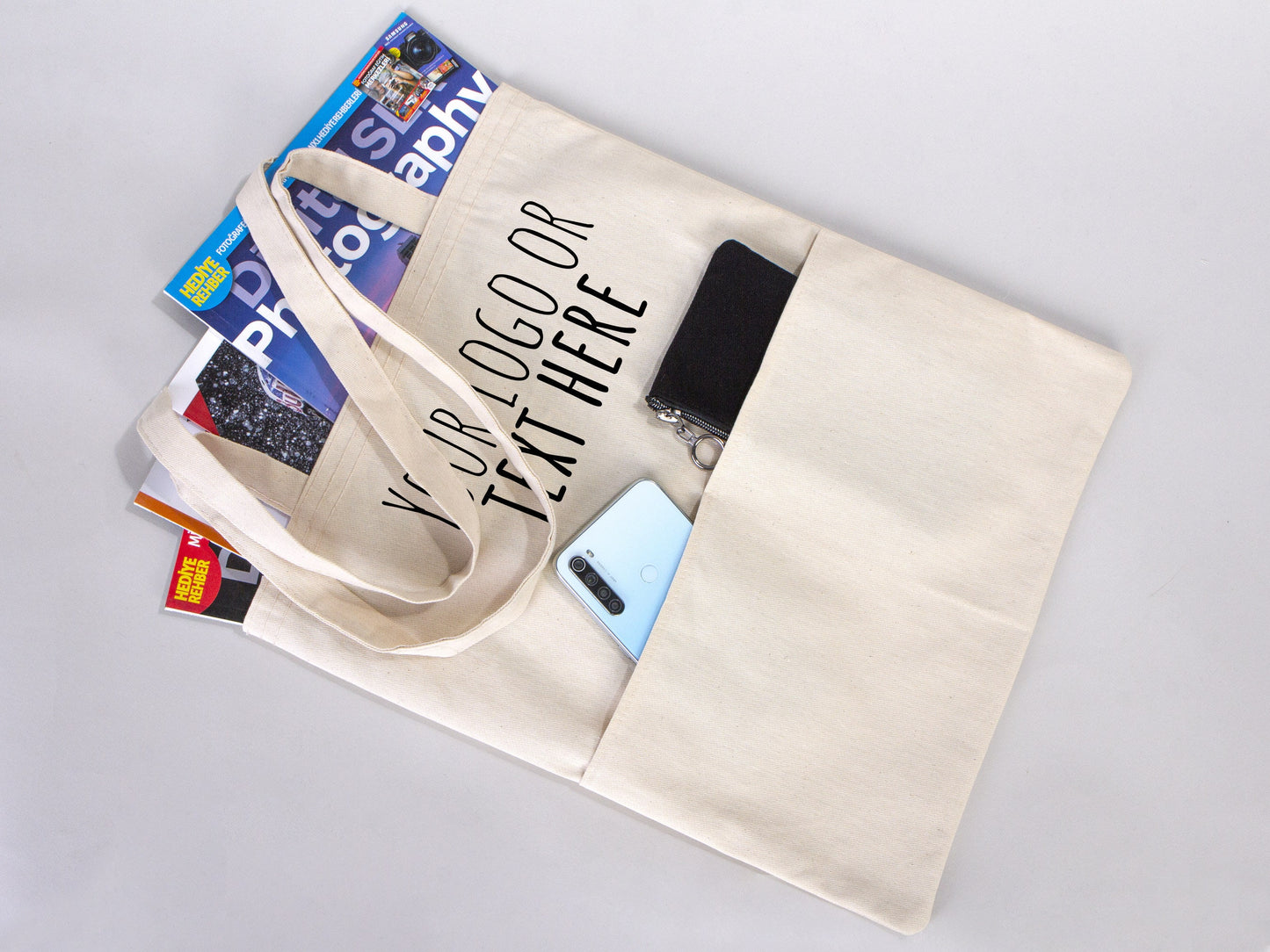 Custom Tote Bag  14"W x 16"H (35 cm x 40 cm) - Wholesale Cotton Bags with Your Logo  - Shopping Bag Print - Cotton Canvas Tote