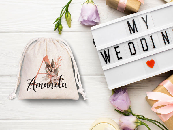 Wedding Pouch Bags, Bachelorette Party Drawstring Pouches – Personalized Bridal Cotton Bags