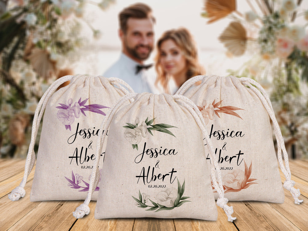Welcome Bags, Wedding Party Drawstring pouches - Custom Bridal Party Cotton Bag - Bridesmaid Sack for Wedding - Favor drawstring Pouches