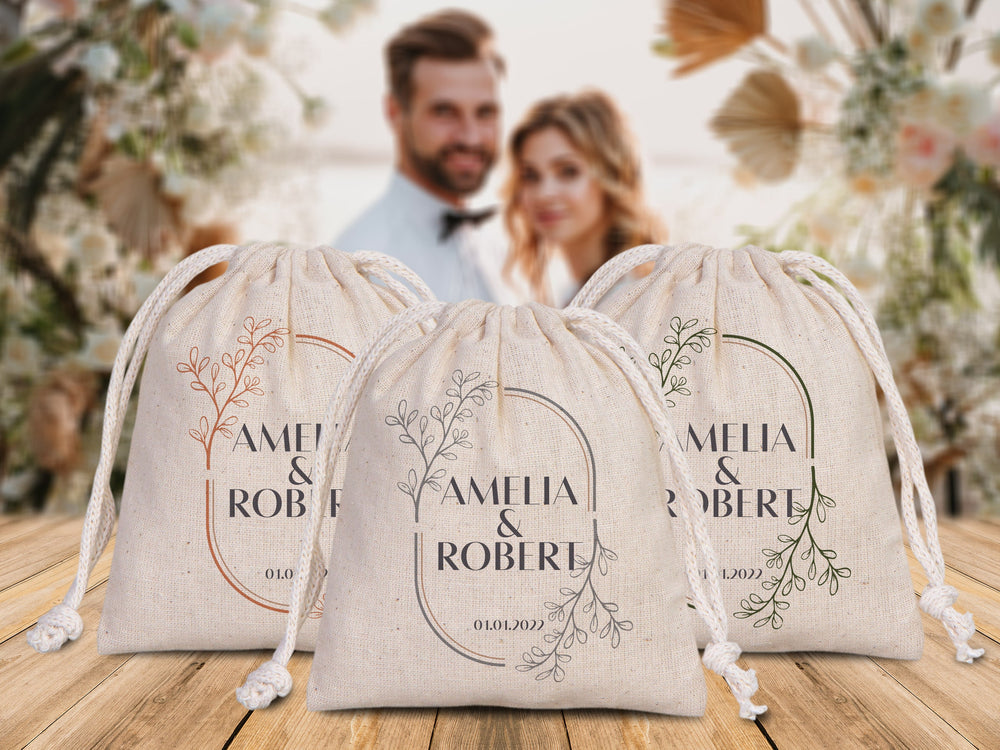 Wedding Welcome Pouch Bags – Personalized Cotton Drawstring Bridal Party Favors