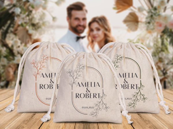 Wedding Welcome Pouch Bags – Personalized Cotton Drawstring Bridal Party Favors