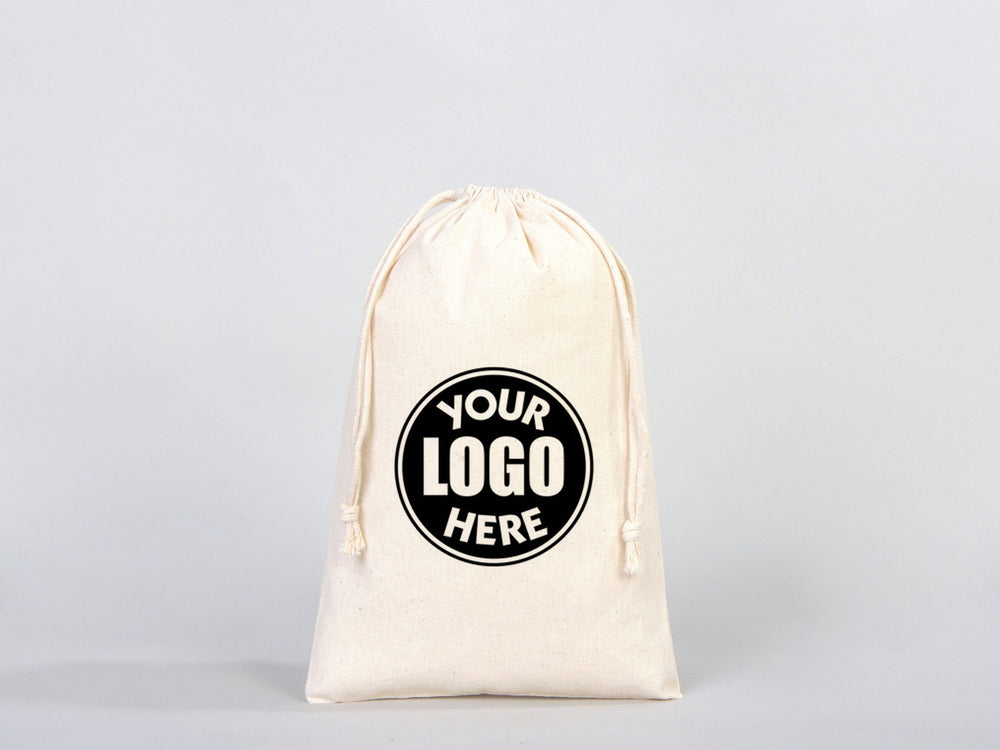 Custom Pouches, Logo Pouch Bag - 8"W x 12"H (20 x 30 cm) Personalized Cotton Muslin Bag  - Personalized Organic Cotton Mini Favor Bag