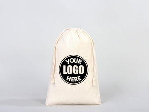 Custom Pouches, Logo Pouch Bag - 8"W x 12"H (20 x 30 cm) Personalized Cotton Muslin Bag  - Personalized Organic Cotton Mini Favor Bag
