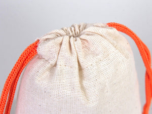 Drawstring Muslin Bags with Orange Handle – 4"W x 5"H (10 x 13 cm) – Hangover Kit Bag, Party Favor Bags, Bachelorette Gift, Jewelry Pouch