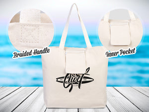 Large Canvas Tote Bag with Inner Pocket & Braided Handles – Natural Cotton 18"x16"x4"