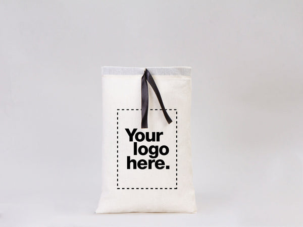 Custom Logo Printed Cotton Bags, 8"W x 12"H (20 x 30 cm)  Bridal Gifts, Black Double Drawstring Pouch Bags, Party Favor Bags
