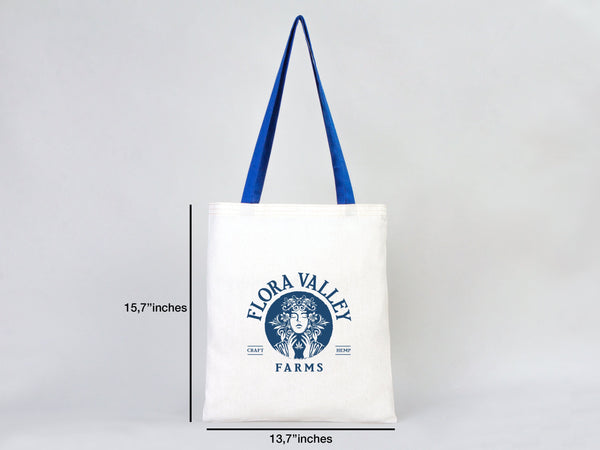 Custom Cotton Tote Bag with Saks Blue Handles – 14"x16" Eco-Friendly Logo Bag