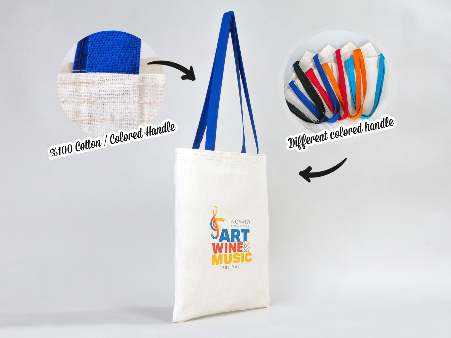 Custom Tote Bag -  16"W x 14"H (40 cm x 35 cm)  Promotional Blue Tote Bag - Wholesale Tote Bags with Your Logo - Shopping Bag