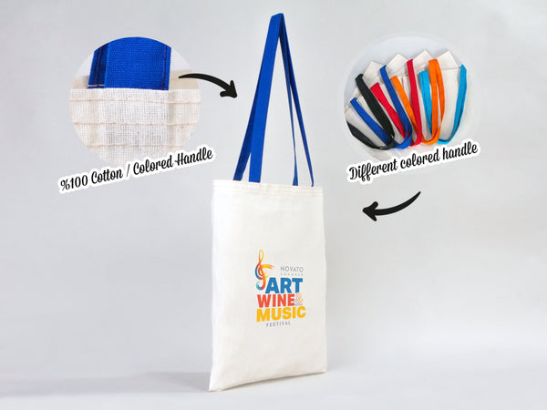 Custom Cotton Tote Bag with Saks Blue Handles – 14"x16" Eco-Friendly Logo Bag