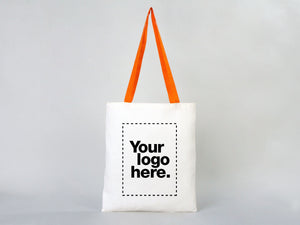 Printed Tote Bags with Orange Handles – 14"x16" Custom Cotton Logo Bags