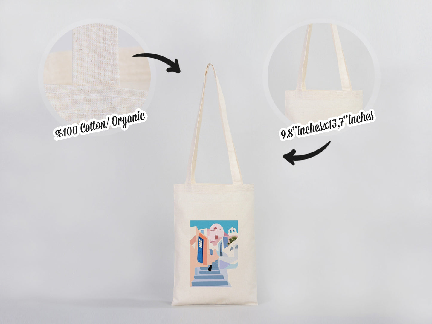 Custom Long Handle Tote Bag -  10"W x 14"H (25 cm x 35 cm) - Promotional Tote Bag - Photo Print Tote Bag - Mini Shopping Bag