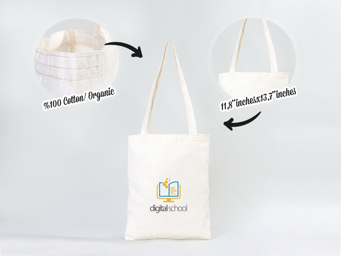 Custom Cotton Tote Bag 12"W x 14"H (30 cm x 35 cm) Personalized Shoulder Totes, Promotional Tote Bag