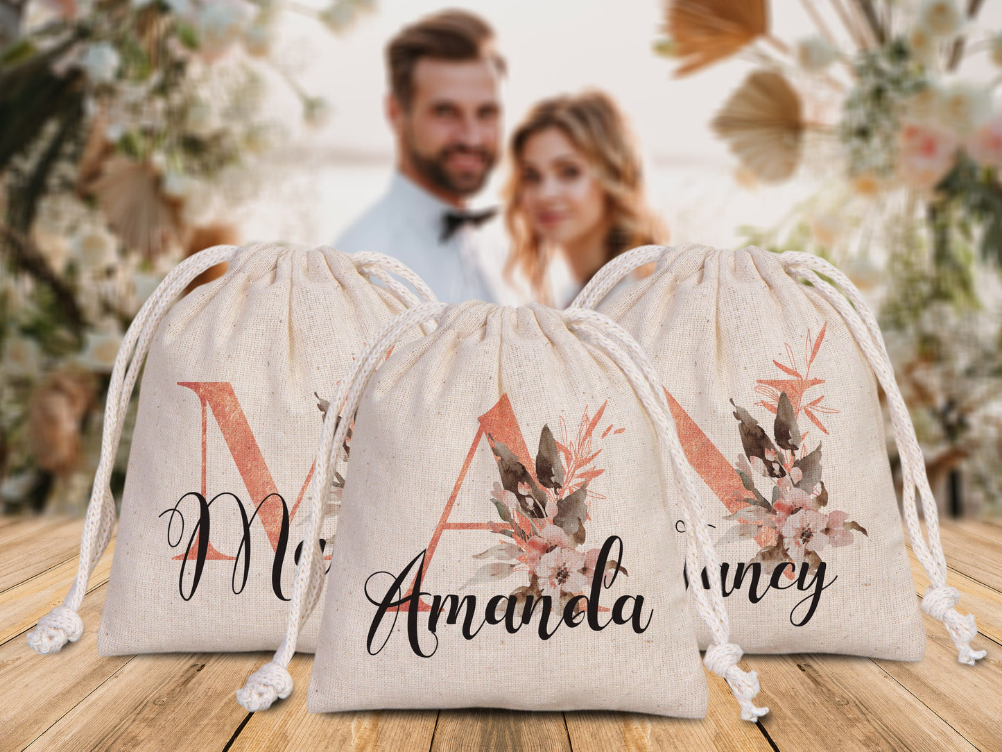 Wedding Pouch bags, Bachelorette Party drawstring pouches - Personalized Bridal Party Cotton Bag - Bridesmaid Sack for Wedding -