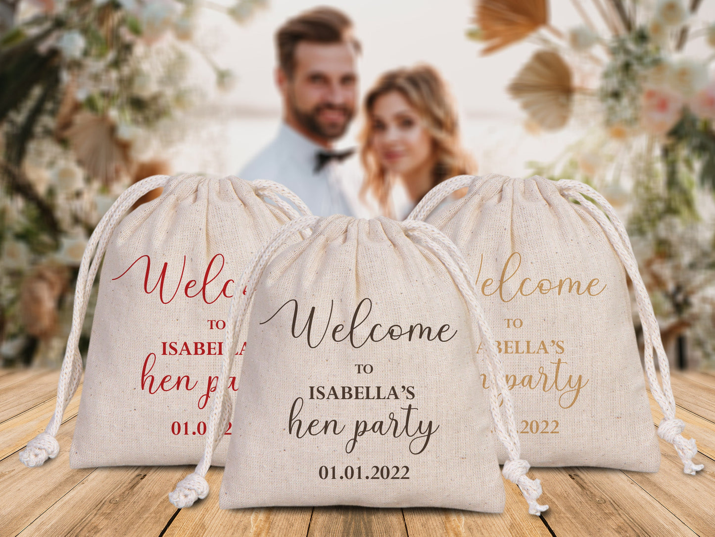 Welcome  To The Wedding, Wedding Party drawstring pouches - Custom Bridal Party Cotton Bag - Bridesmaid Sack for Wedding -