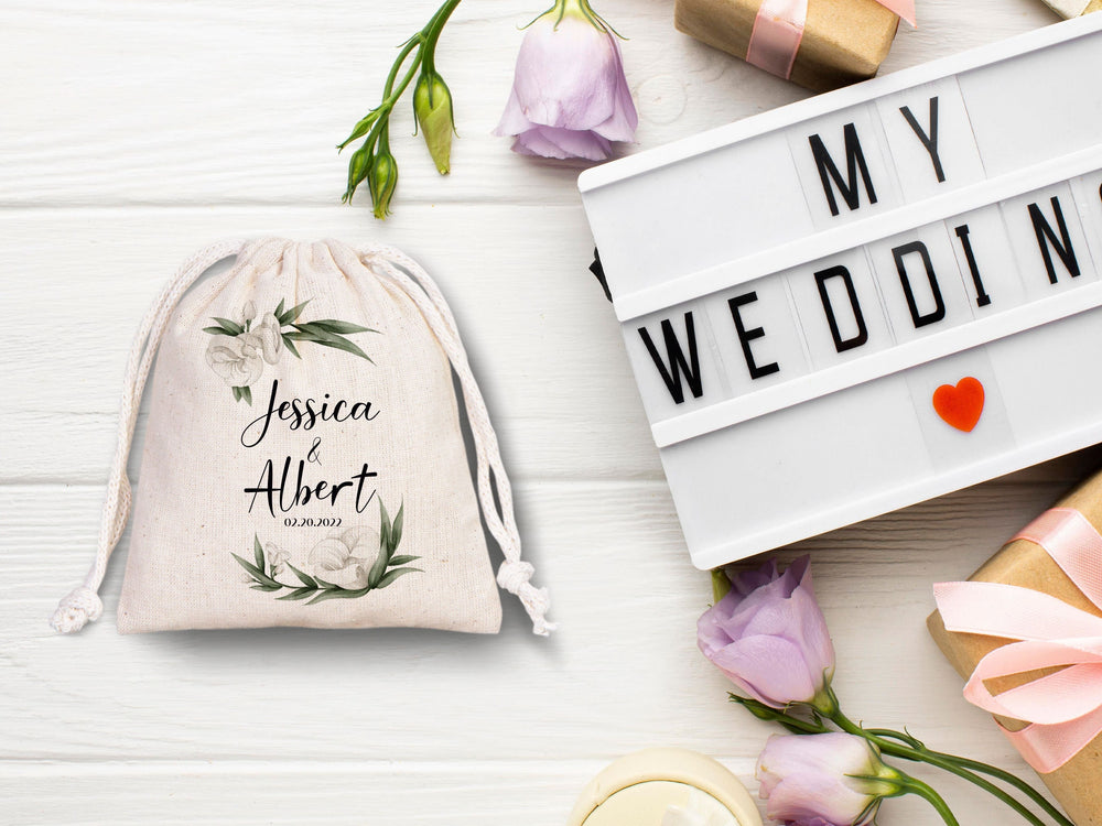 Welcome Bags, Wedding Party Drawstring pouches - Custom Bridal Party Cotton Bag - Bridesmaid Sack for Wedding - Favor drawstring Pouches