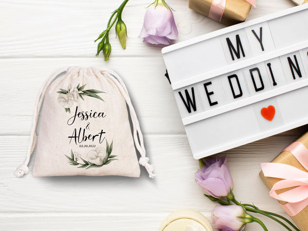 Welcome Bags, Wedding Party Drawstring pouches - Custom Bridal Party Cotton Bag - Favor drawstring Pouches