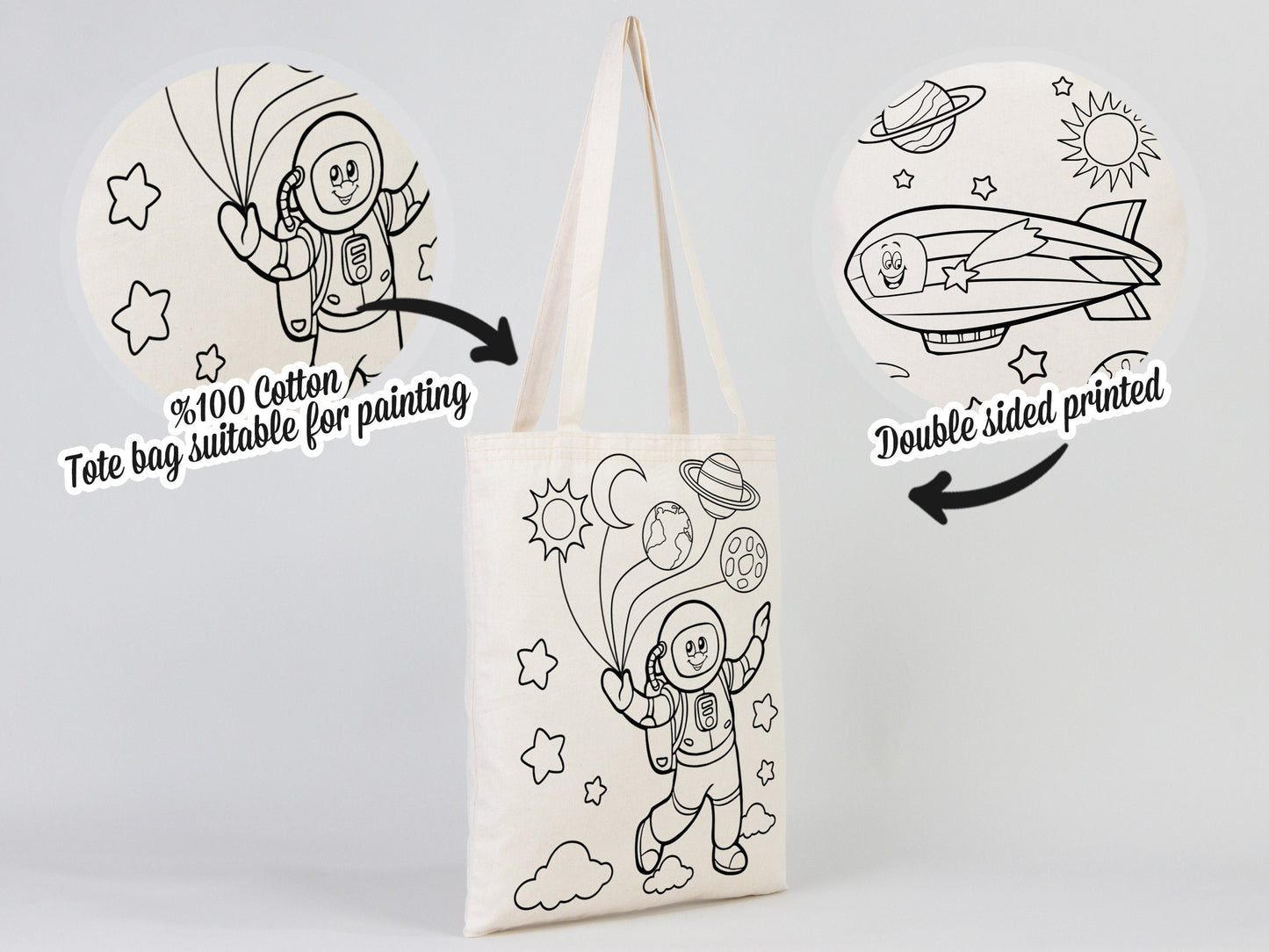 Astronaut & Zeppelin Coloring Bag 14"W X 16"H (35x40 cm) Cotton Handle