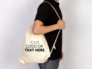 Drawstring Backpack- Material: 8oz Canvas -  Personalized Cotton Drawstring Bags Gifts For Kids and Adults -  Eco friendly Backpacks With Logo